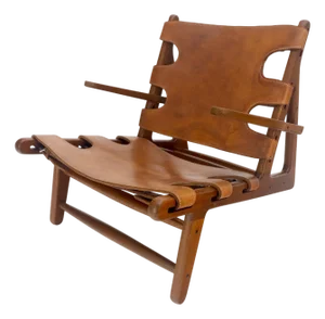 Hunting Chair in Teak Thick Leather Upholstery Lounge Chair MINT