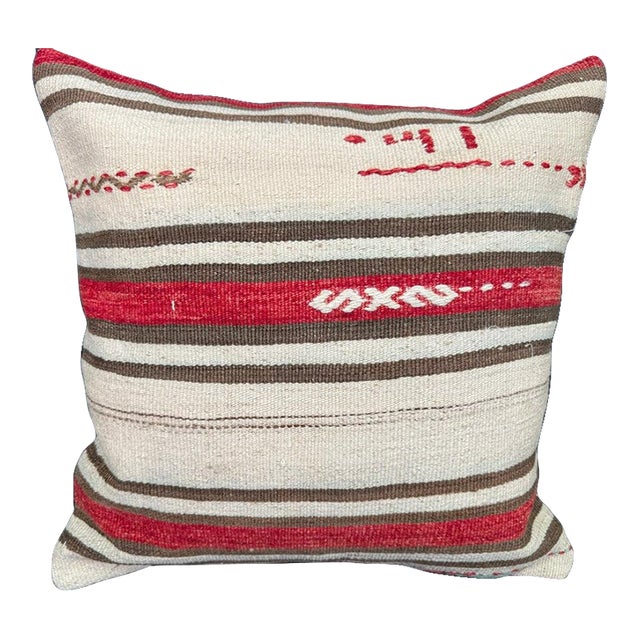 Turkish Hemp Pillow Cushion Natural Beige Red Cushion Cover 20"x20" For Sale