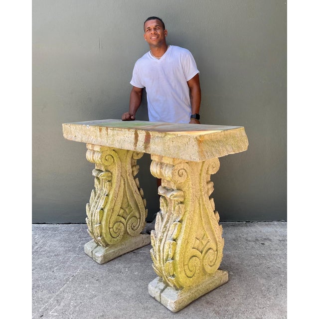 Sculpture Materials Vintage Ornate Cement Console Table For Sale - Image 7 of 16