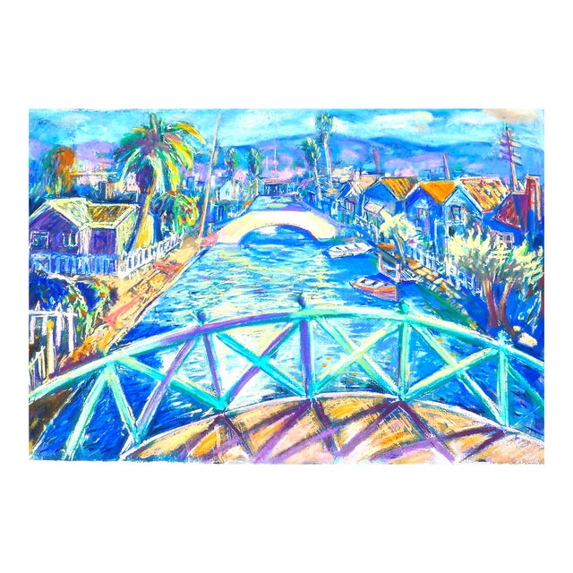 Contemporary "Venice Canal, California" Painted Mono Print on Paper For Sale