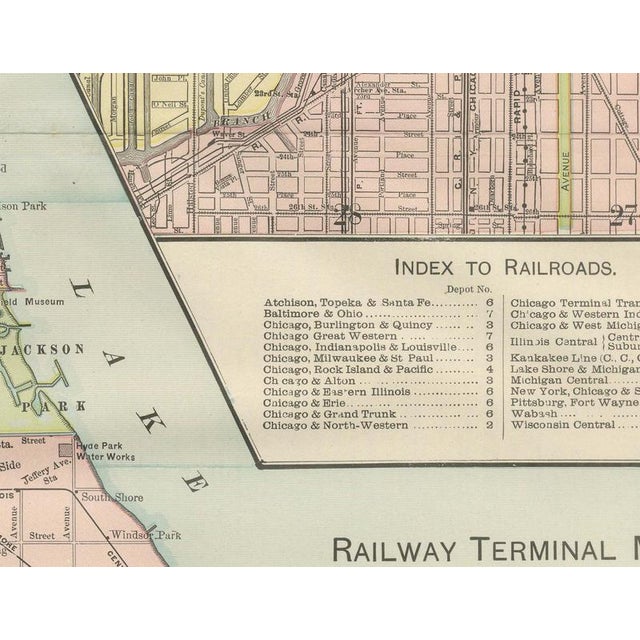 19th Century Antique Map of Chicago Railway Terminals The Windy City by Ran McNally, 1899 For Sale - Image 5 of 12