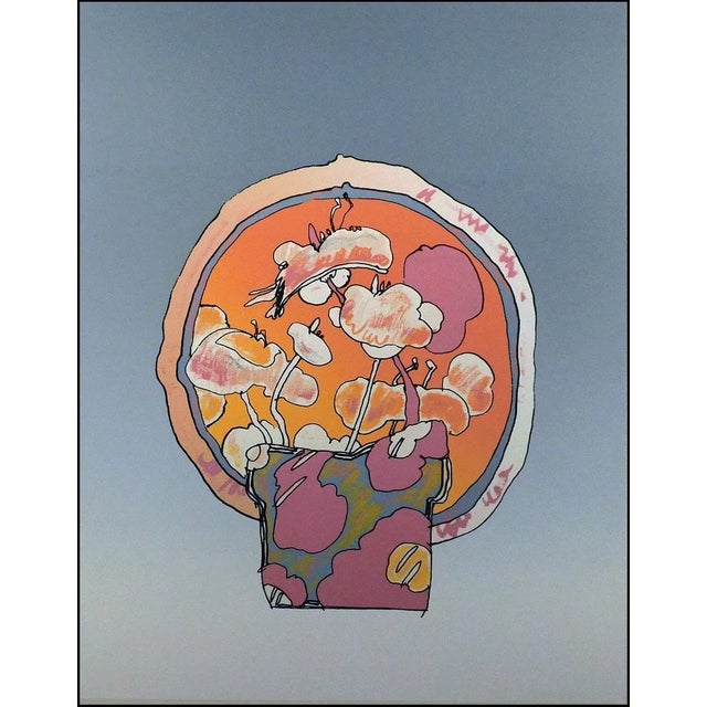 1970s Peter Max "Flowers in Circle" Framed Hand Signed Fine Art For Sale - Image 5 of 6