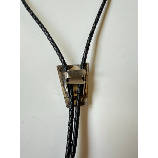 Native American Turquoise Style, Malachite & Onyx Inlaid Silver Bolo Tie 1960s For Sale In Seattle - Image 6 of 8