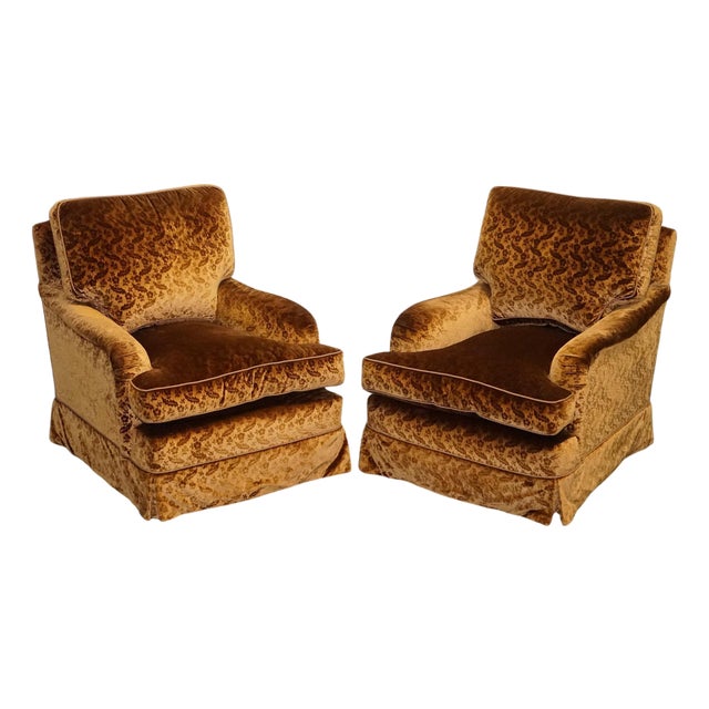 Vintage Bespoke Velvet Connaught Armchairs from Dudgeon London, Set of 2 For Sale