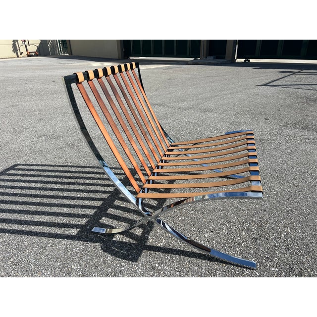 Midcentury Barcelona Style Chair in Stainless Steel and Leather For Sale - Image 14 of 14