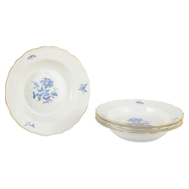 20th Century Deep Porcelain Plates with Floral Motifs by Meissen, Germany, Set of 4 For Sale - Image 5 of 5