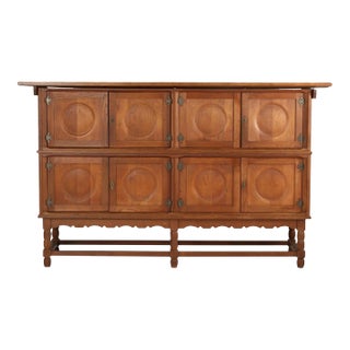 Tall Oak Sideboard With Eight Circular Doors by Henry Kjaernulf For Sale