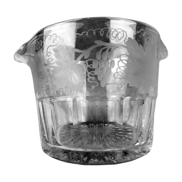 Clear Glass Wine Rinser With Engraved Grapes and Leaves-19th C. For Sale