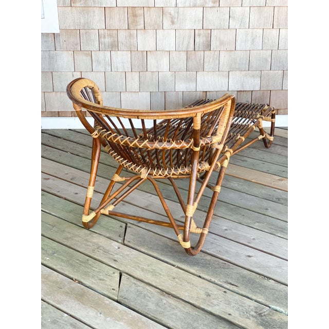 Rattan and bamboo chaise lounge chair designed in the 1960s. Amazing original condition.