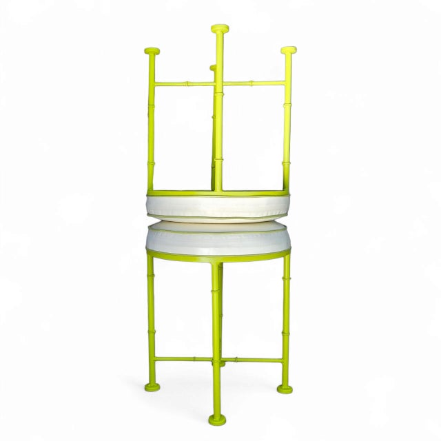 Pair of Mid Century Faux Bamboo Stools in the Style of Phyllis Morris – Green Metal & White Vinyl For Sale - Image 12 of 12