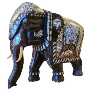 Large Indian Wood Carved Elephant, 1900s