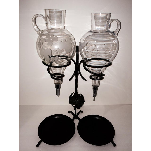Vintage Duo Etched Glass Wine Aerator Decanter Chairish