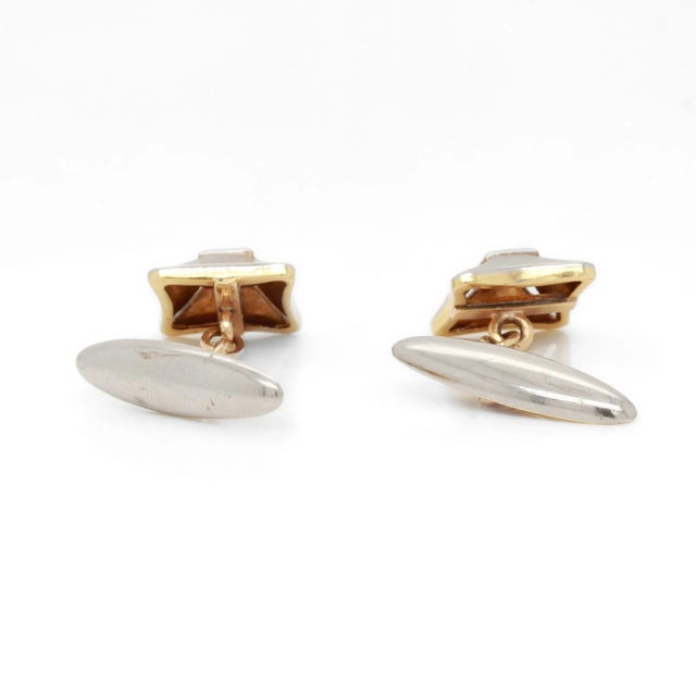 Metal Pair of Mid-Century Platinum-Topped 18k Gold & Diamond Cufflinks For Sale - Image 7 of 11