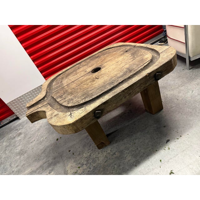 Rustic European Coffee Ta Le Made From Olive Press For Sale - Image 3 of 4