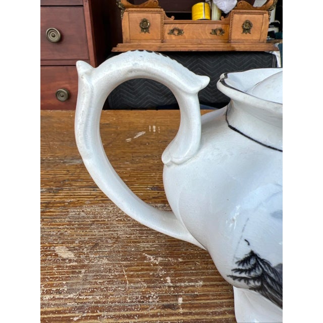 White Antique Staffordshire Black Transfer Decorated Teapot, Circa 1830’s For Sale - Image 8 of 16