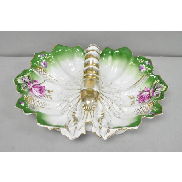 Antique Bavarian German Porcelain Gold Gilded Hand Painted Lobster Divided Dish For Sale - Image 10 of 18