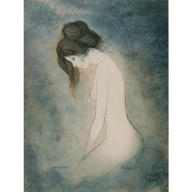 2000 - 2009 Bernard Charoy, Dominique Against a Blue Background, Nude, Lithograph For Sale - Image 5 of 5