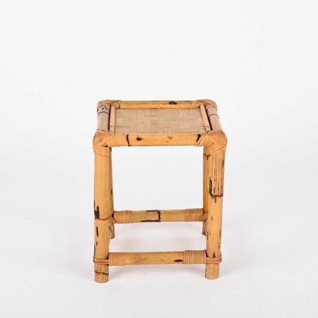 Square Side Table in Wicker and Rattan from Vivai Del Sud, Italy, 1970s For Sale - Image 6 of 11