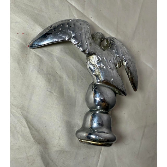 Antique Heavy Solid Chrome Plated Brass Open Winged Eagle Bird Flag Finial For Sale - Image 9 of 9