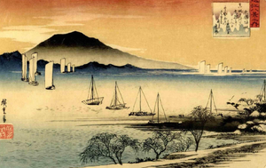 After Utagawa Hiroshige, Sunset in Yabase, Original Woodcut, 1920s