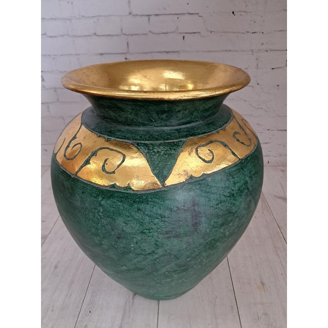 Large Vintage Tuscan Style Green and Gilt Terracotta Amphora Floor Vase, 1980s For Sale - Image 6 of 14