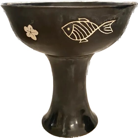 1950s Japanese Black Glazed Pottery Stem Cup For Sale - Image 13 of 13