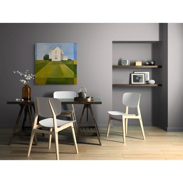 The Old Farmhouse by Justin Wheatley | Acrylic on Canvas White Farmhouse With Green Fields For Sale - Image 11 of 11