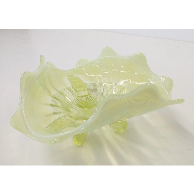 Abstract Mid-Century Green Glass Footed Bowl For Sale - Image 3 of 11