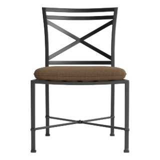 Brown Jordan Venetian Side Chair, Textured Pewter frame with Fusion Moccasian fabric For Sale