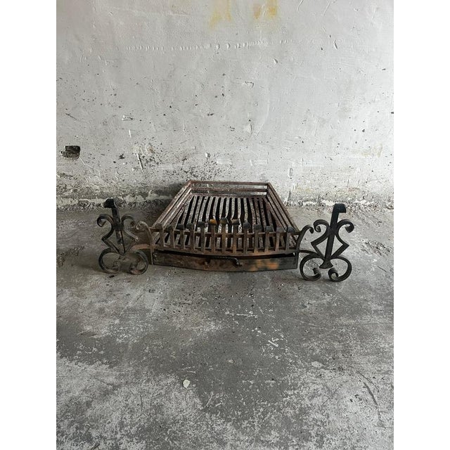 Vintage Wrought Iron Fireplace Grate with Andirons, Set of 3 For Sale - Image 5 of 7