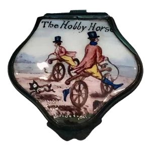 19th Century English Battersea Box Depicting Gentlemen on Hobbyhorses