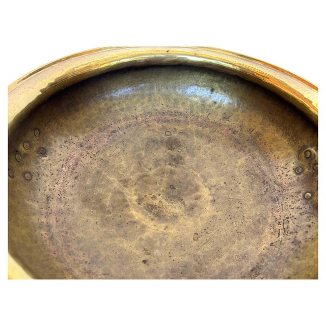 Early 20th Century Arts and Crafts Footed Brass Bowl with Ring Handles 1920s For Sale - Image 16 of 17