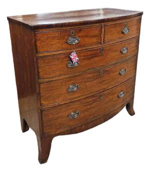 Mid 19th Century Mahogany Regency 2 Over 3 Regency Bowfront Chest on Splay Bracket Feet