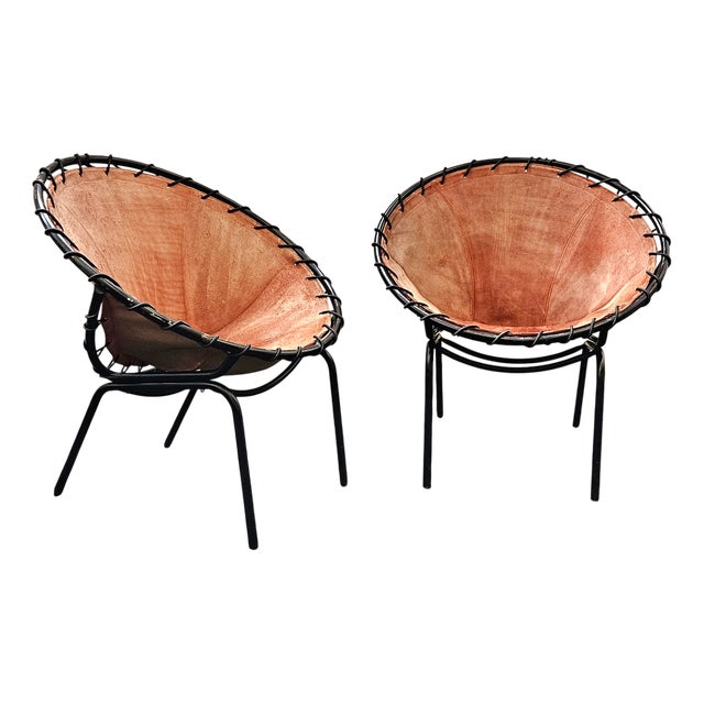 Mid-Century Modern Suede Ballon Lounge Chairs by Hans Olsen for Lusch & Co., 1950s, Set of 2 For Sale