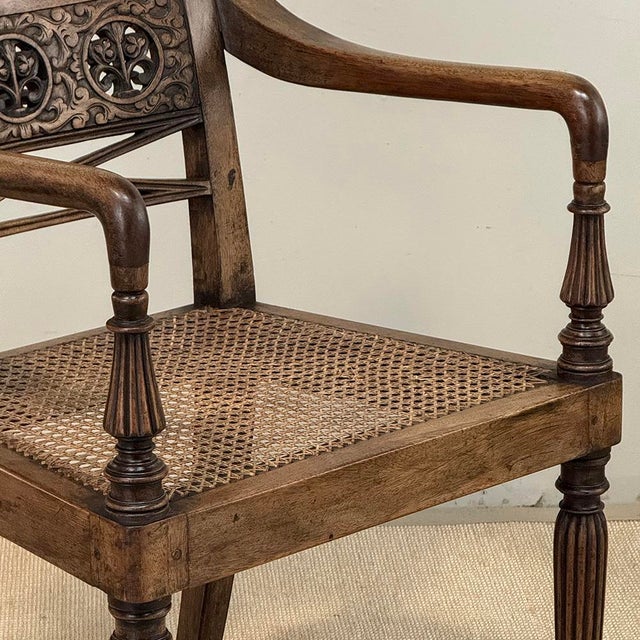 19th Century British Mahogany Edwardian Hand-Carved Armchair For Sale - Image 14 of 18