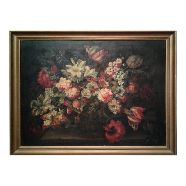Early 20th Century Italian Baroque Style Still Life With Flowers Oil Painting Signed Emma Focacci For Sale