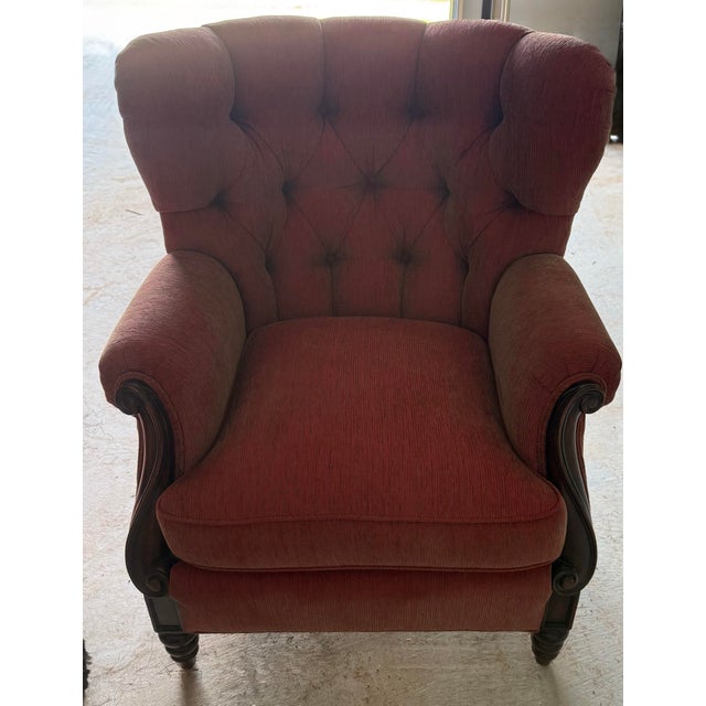 1980s French Napoleon III Wingback Armchairs and Ottoman For Sale - Image 10 of 12