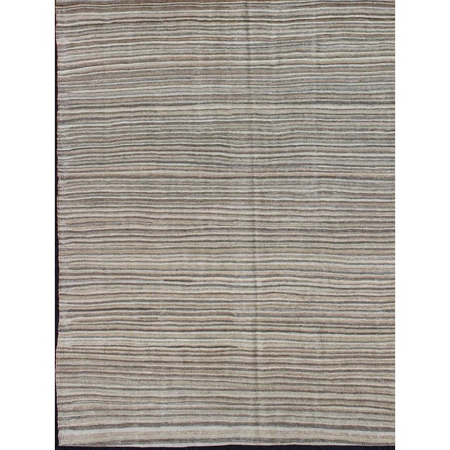 Shabby Chic Keivan Woven Arts Modern Kilim With Solid Design in Variation of Gray Tones For Sale - Image 3 of 12