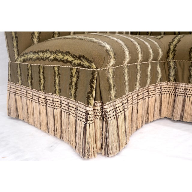 Two Way Two Part "C" Shape Striped Upholstery Custom Sofa Couch w/ Tassels MINT! For Sale - Image 11 of 16