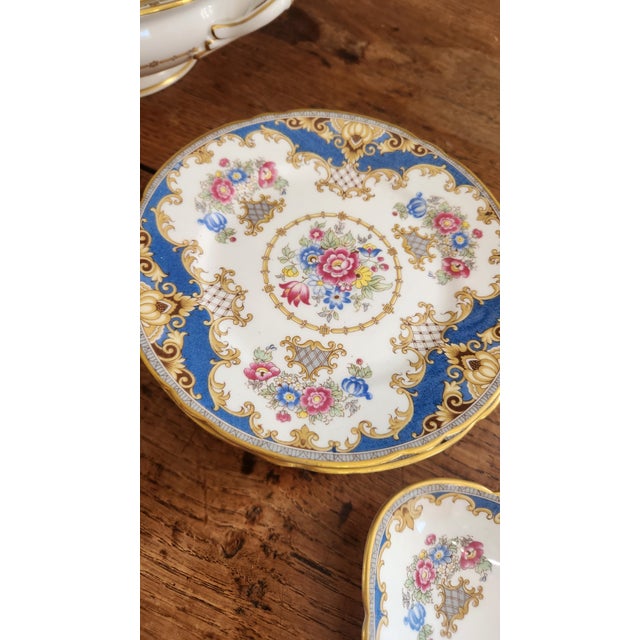 Vintage Shelley Sheraton 13291 Blue & Gold Bone China 16-Piece Serving Set For Sale - Image 18 of 18