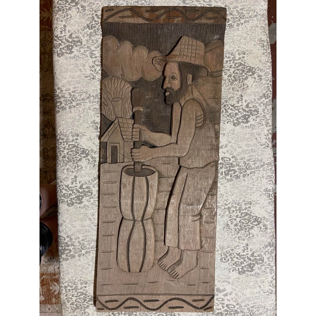Vintage 1999 Hand-Carved Wooden Folk Art Relief Panel – 27.5” | Chairish