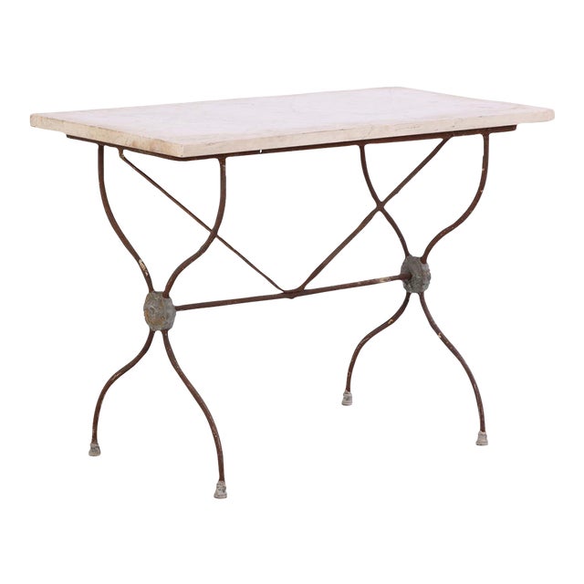 French Iron Marble Top Bistro Table, Circa 1920 For Sale