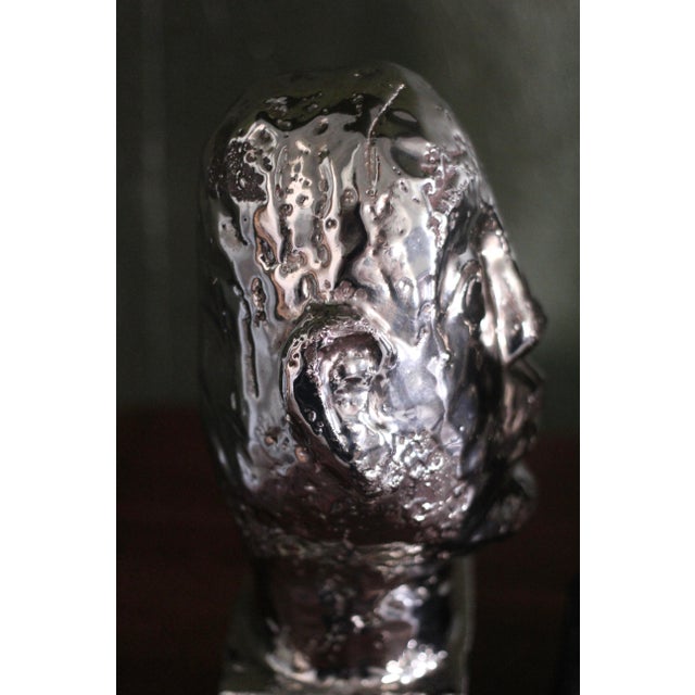 Silver 1990s Set of 3 Brutalist Head Sculptures From Italy For Sale - Image 8 of 12
