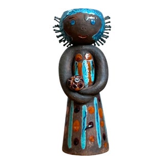 Vintage Hand Painted Ceramic Figurine Candlestick For Sale