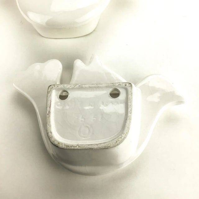 Art Nouveau White Ceramic Vintage Wall Dove Planters a Pair For Sale - Image 3 of 5