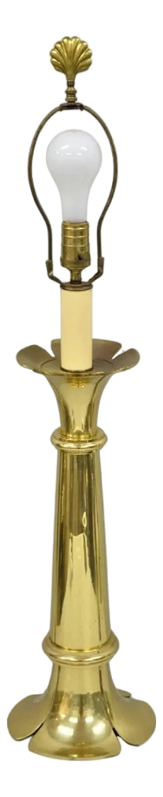Vintage Remington Hollywood Regency Brass Lotus Flower Candlestick Table Lamp