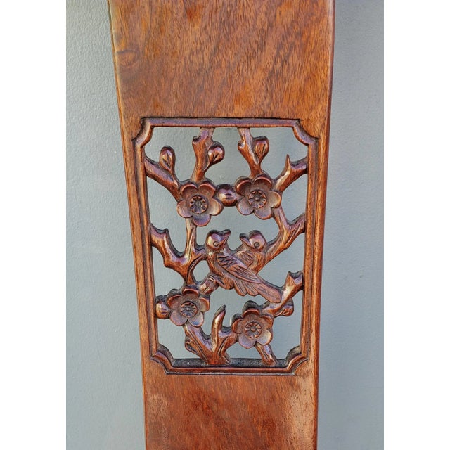 Wood 1920s Antique Chinese Ming Style Rosewood Dining Chairs With Hand Carved Flower and Bird Design- Set of 4 For Sale - Image 7 of 12