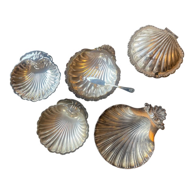 Vintage Silver & Glass Shell Caviar Dish Set - 7 pcs For Sale