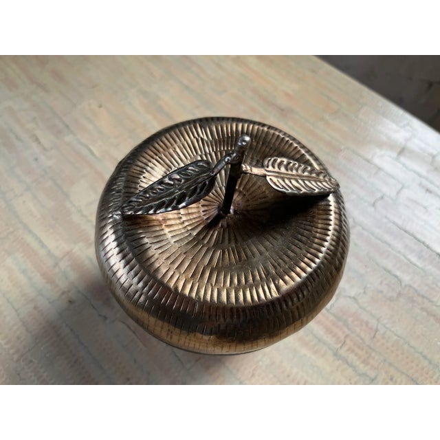 English Vintage Apple Amber Glass Bowl With Brass Lid For Sale - Image 3 of 12