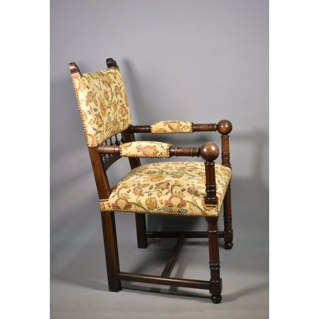 Antique French Transitional Renaissance Revival Upsholstered Armchair in Walnut, 1920s For Sale - Image 15 of 17